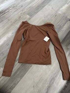 Free People Scoop Neck Long Sleeve Top in Brown